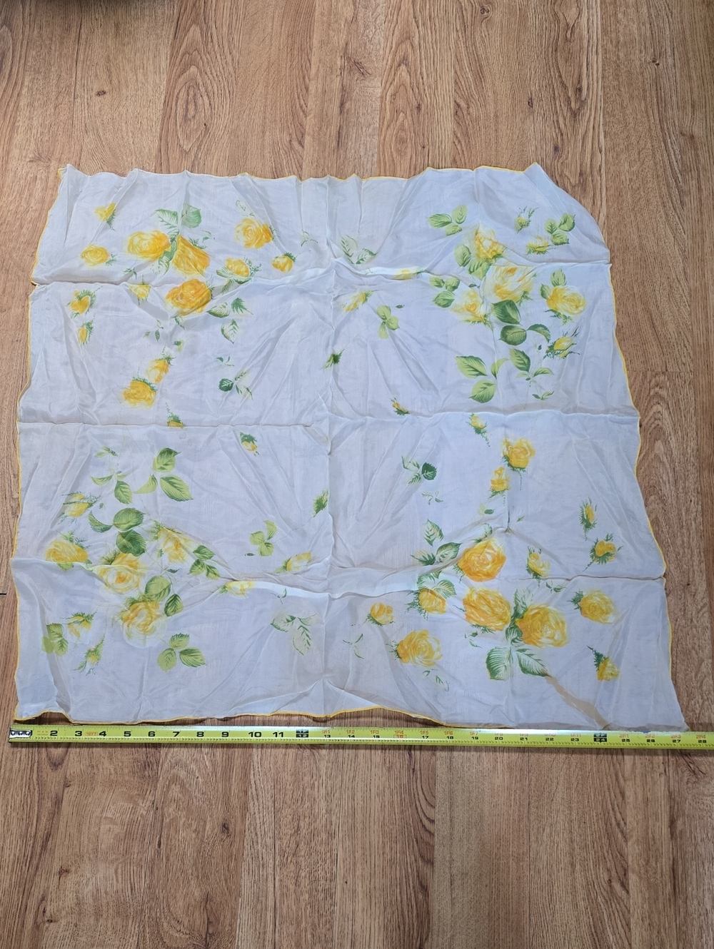 Yellow Rose Print Silk Scarf - Picture 3 of 5